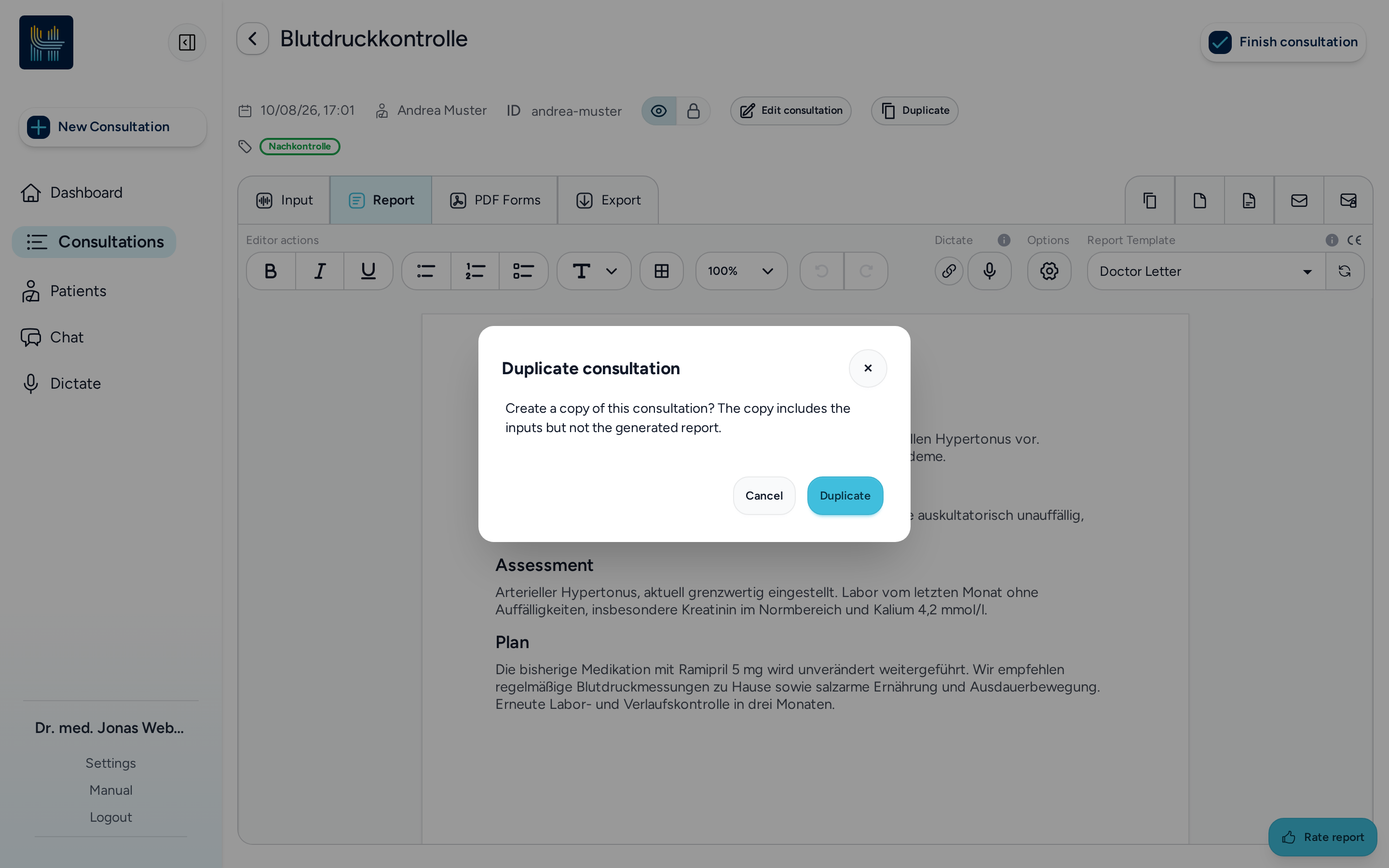 Duplicating a consultation
